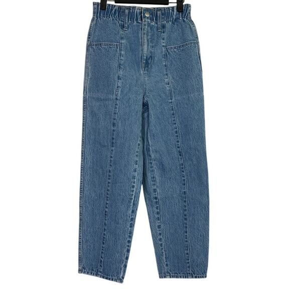 J. Crew Tapered Crop High Rise Wide Leg Jean Elastic Waist Patch Pockets 4 Blue - Picture 1 of 15